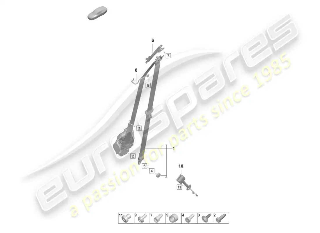 porsche 2020 (taycan 9j1-1) three-point safety belt front belt latch parts diagram