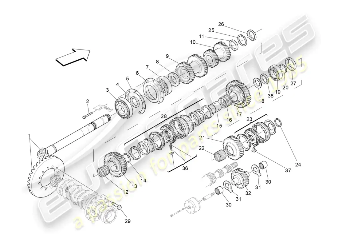 maserati granturismo mc stradale (2011) lay shaft gears parts diagram