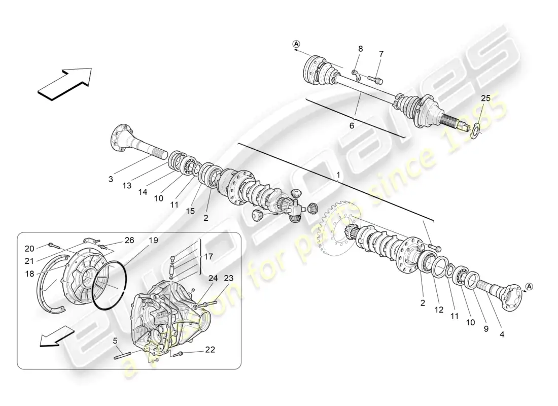 maserati granturismo mc stradale (2011) differential and rear axle shafts parts diagram