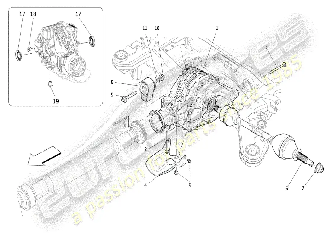 maserati ghibli (2021) differential and rear axle shafts parts diagram