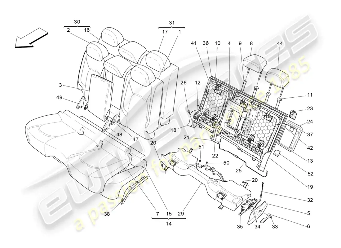 maserati levante (2018) rear seats: trim panels parts diagram