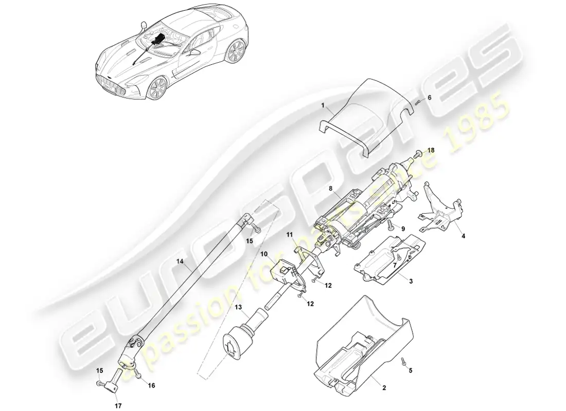aston martin one-77 (2011) steering column assembly parts diagram
