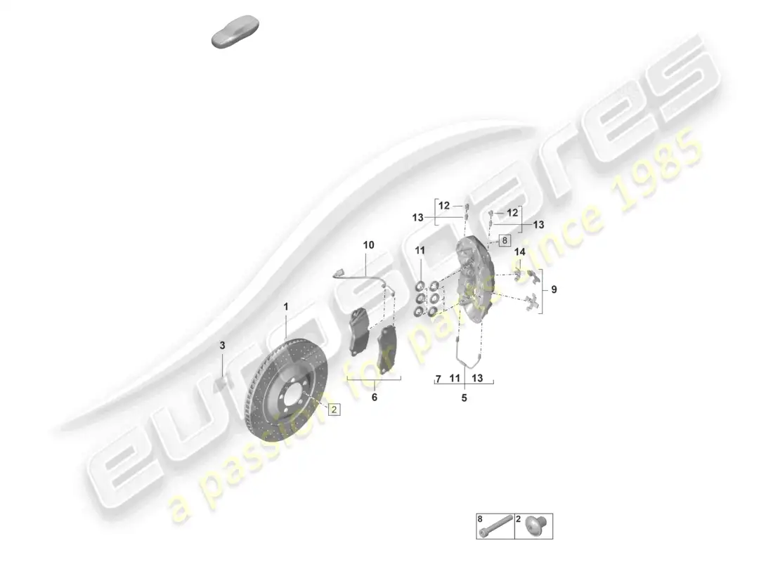porsche 2024 (992-2 gt3/rs/st) disc brake pccb front axle part diagram