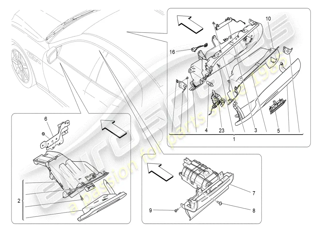 maserati ghibli (2019) glove compartments parts diagram