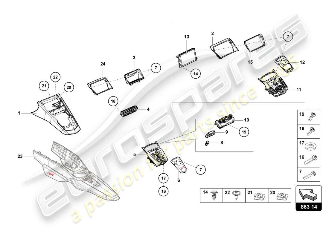 lamborghini 2021 (lp770-4 svj coupe) centre console parts diagram