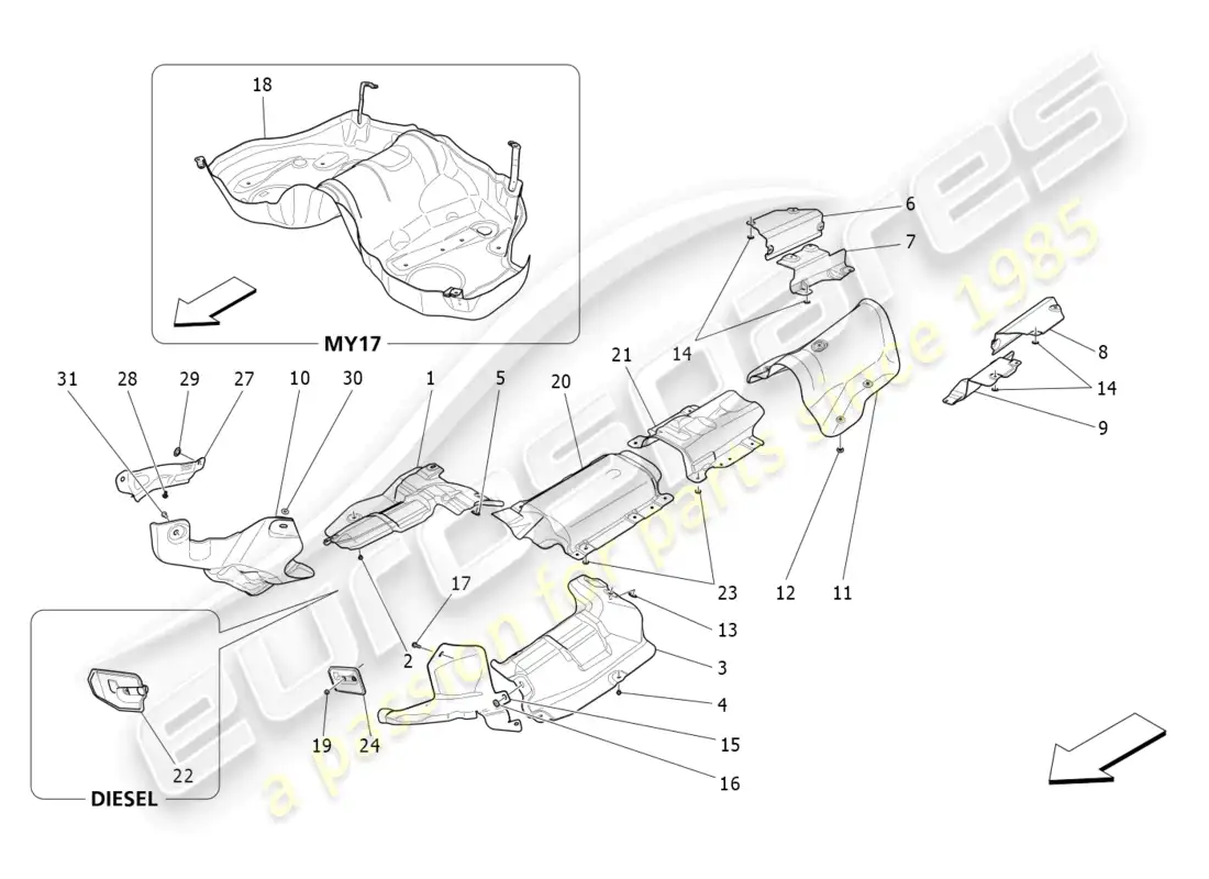 maserati ghibli (2018) thermal insulating panels parts diagram
