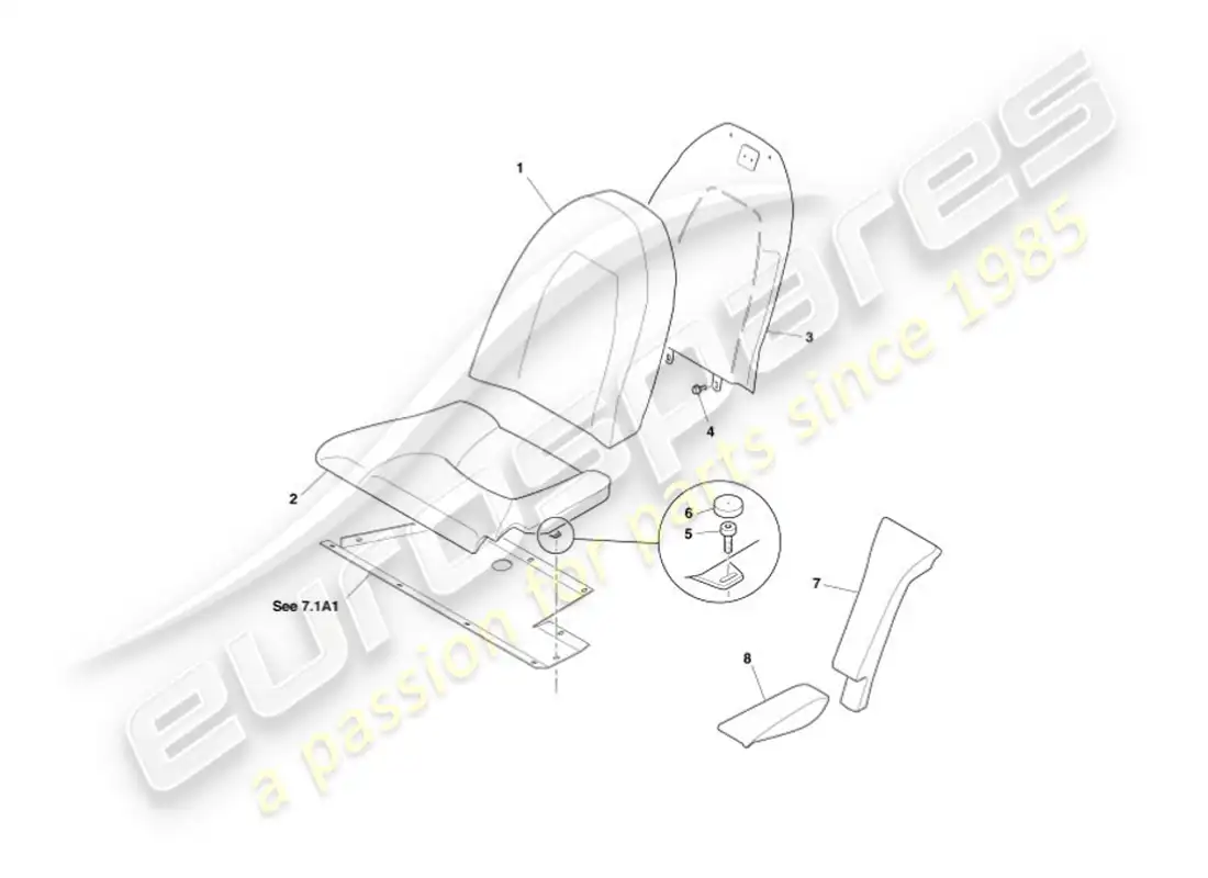 aston martin vanquish (2006) rear seats, to vin 500515 + 500522-525 parts diagram