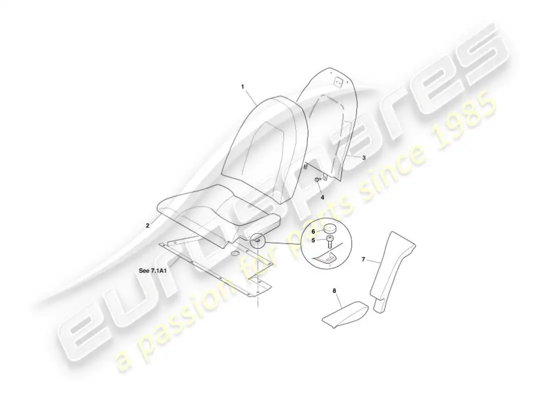 aston martin vanquish (2006) rear seats, vin 500516-21 + 526 on parts diagram