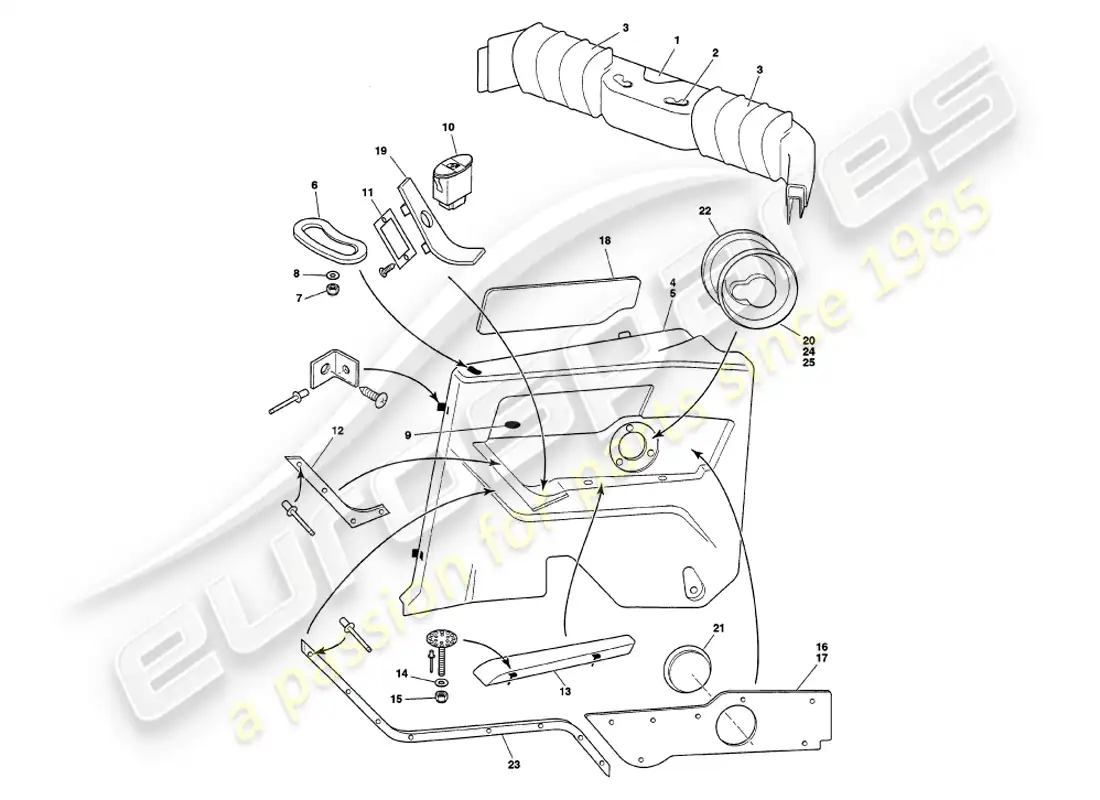 aston martin v8 volante (2000) rear trim part diagram