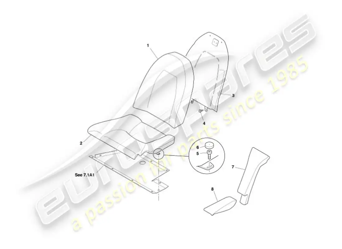 aston martin vanquish (2002) rear seats, vin 500516-21 + 526 on parts diagram