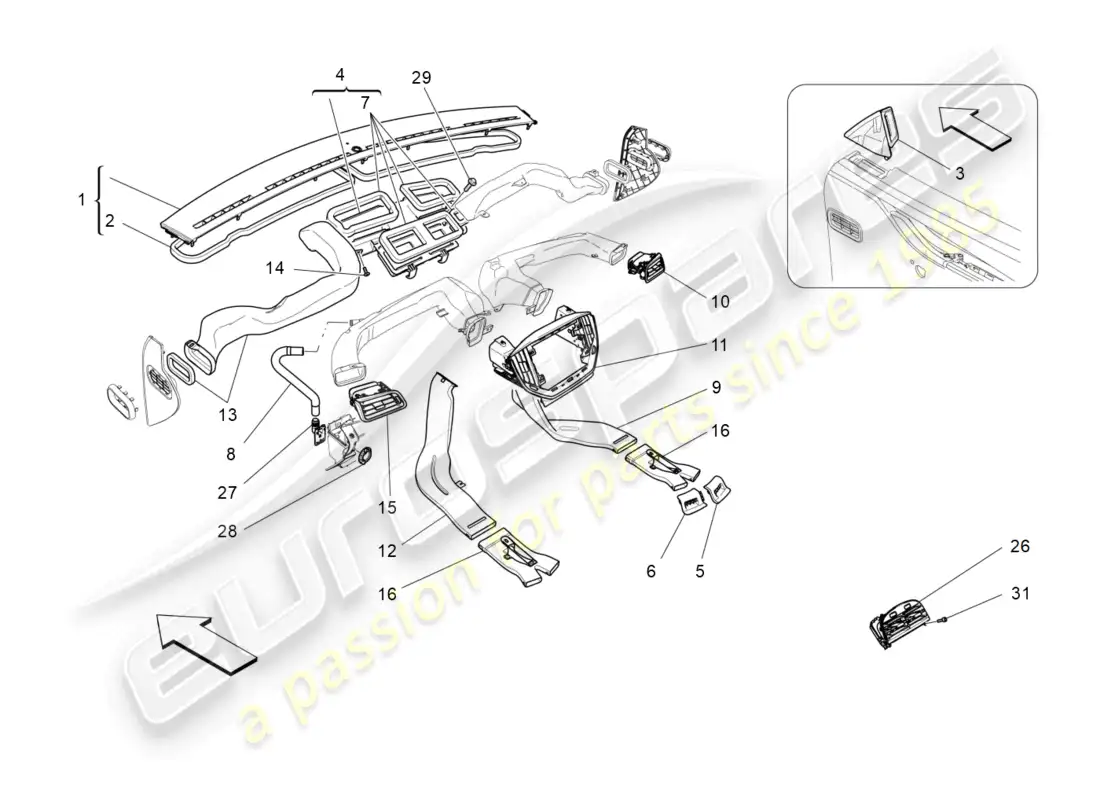 maserati ghibli (2014) a/c unit: diffusion parts diagram