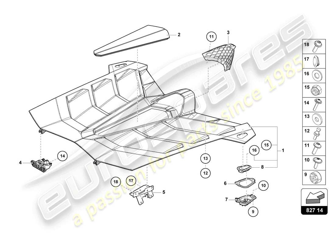 lamborghini 2021 (lp770-4 svj coupe) engine cover with insp. cover parts diagram