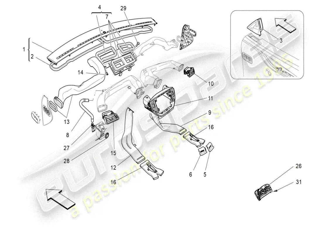 maserati ghibli (2021) a/c unit: diffusion parts diagram