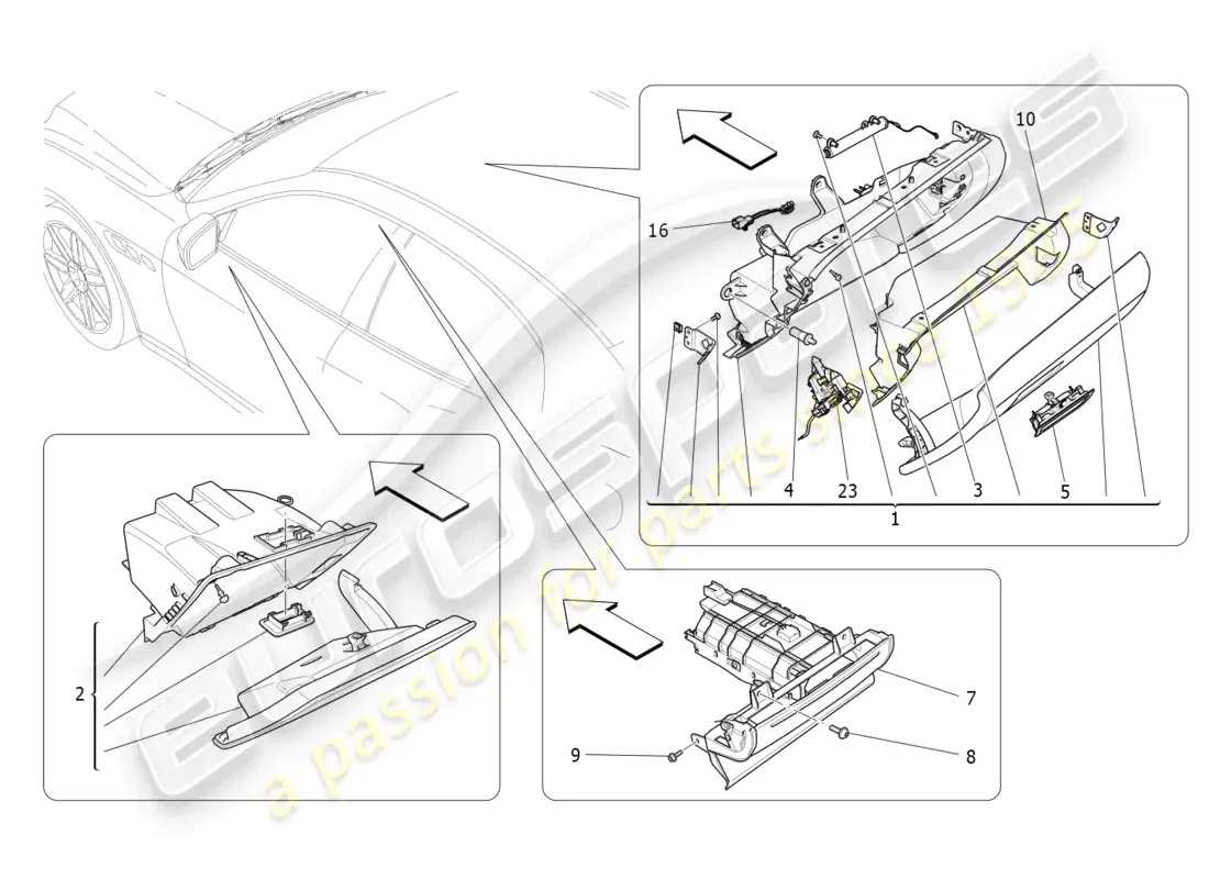 maserati ghibli fragment (2022) glove compartments part diagram