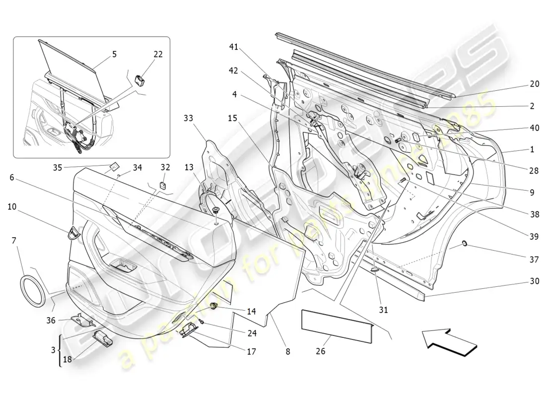 maserati levante (2020) rear doors: trim panels parts diagram