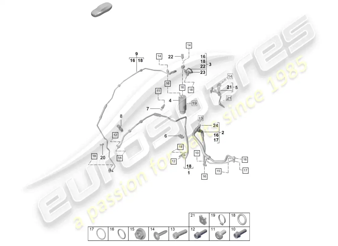 porsche 2024 (992-2 gt3/rs/st) air conditioning lhd refrigerant line (expansion valve >drier) part diagram