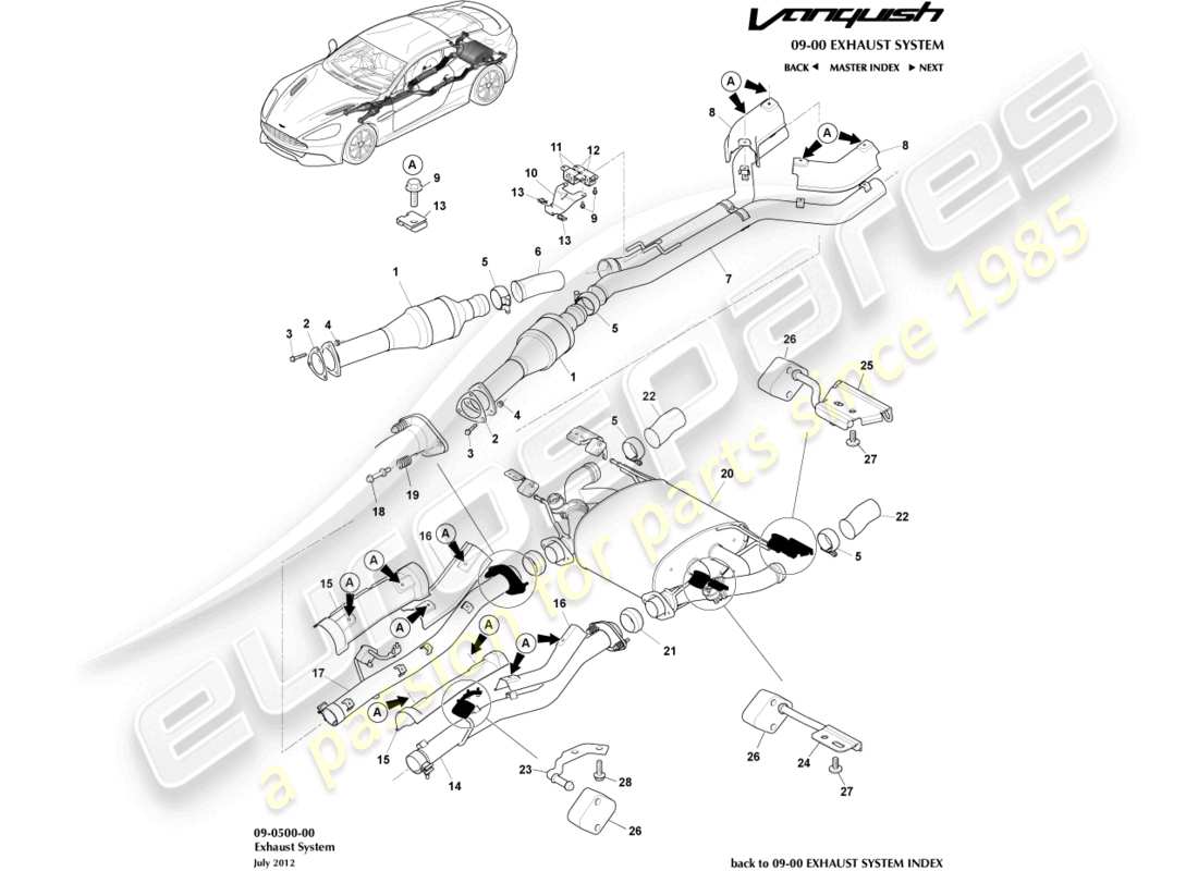 aston martin vanquish (2016) exhaust system part diagram