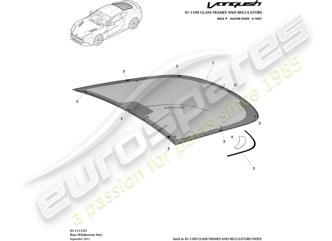 aston martin vanquish (2017) rear windscreen part diagram