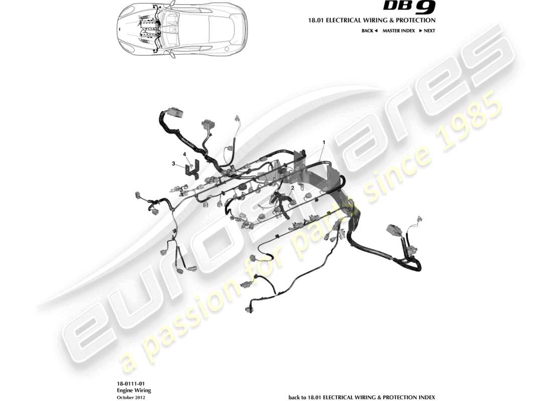 aston martin db9 (2013) engine harness parts diagram