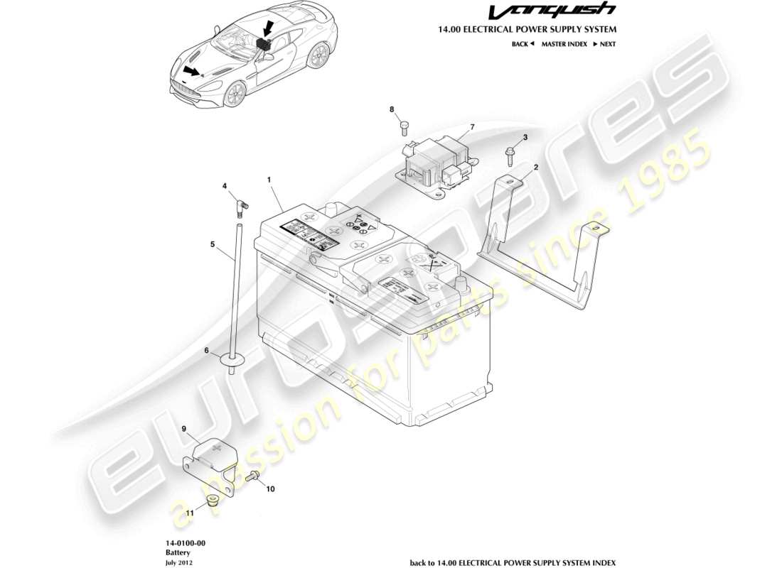 aston martin vanquish (2016) battery part diagram