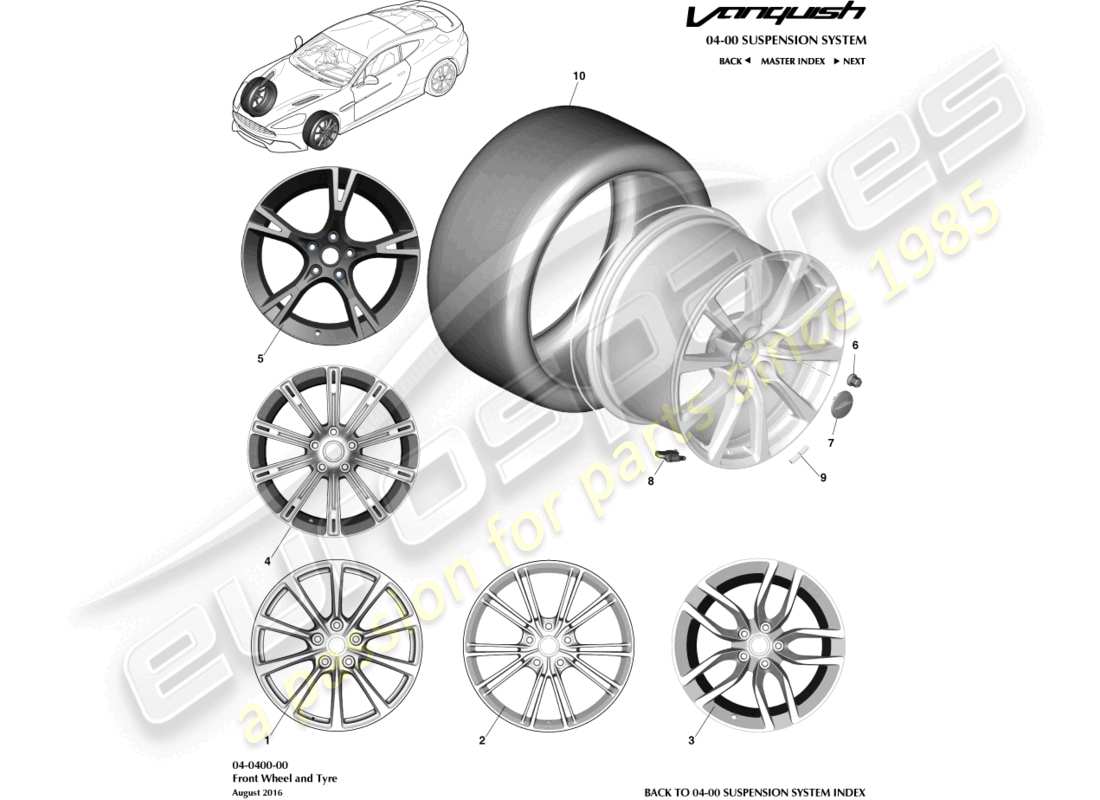 aston martin vanquish (2016) wheel & tyres, front part diagram