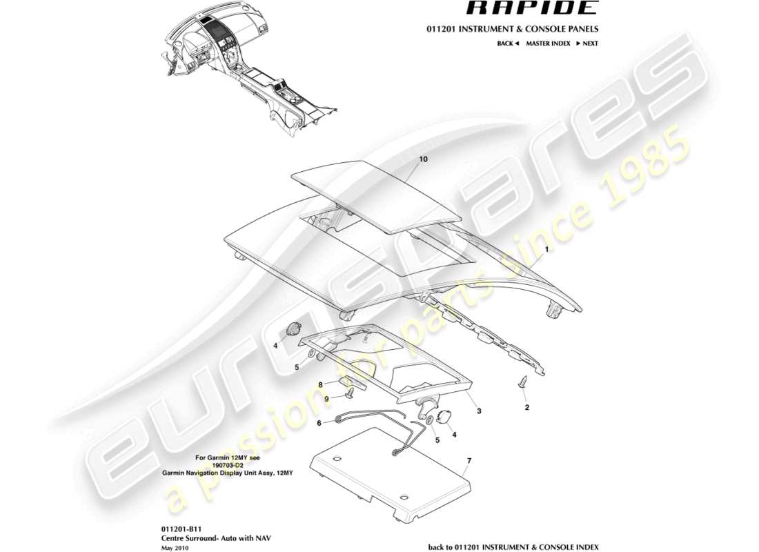 aston martin rapide (2018) centre stack trim panel part diagram