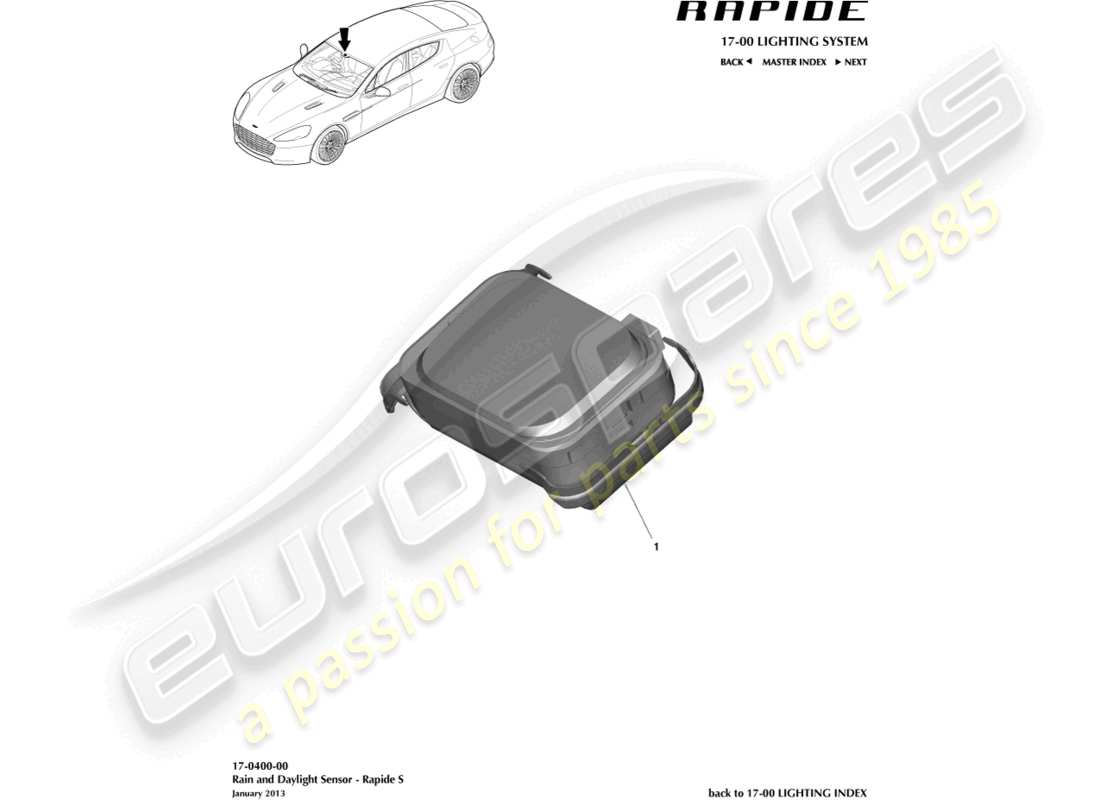 a part diagram from the aston martin rapide (2013) parts catalogue