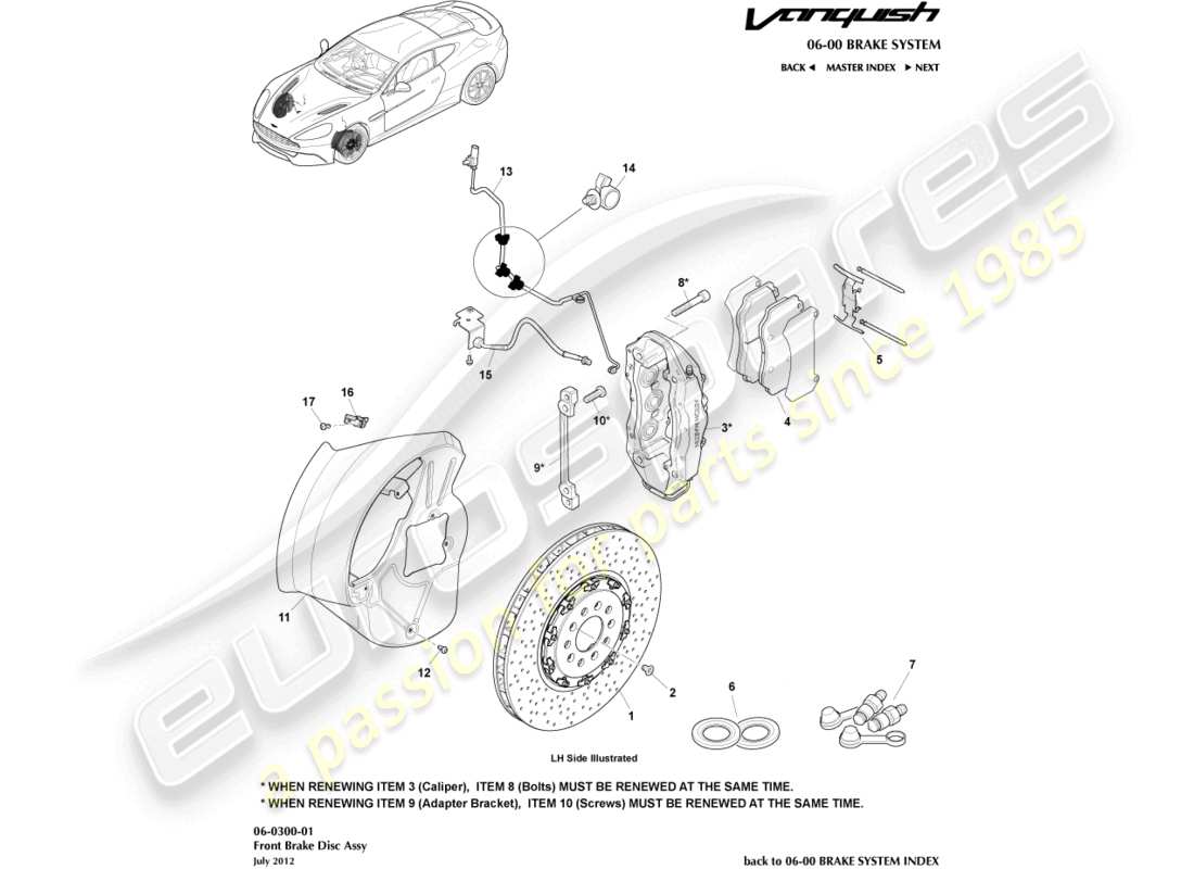 VIEW PARTS DIAGRAMS FROM THE ASTON MARTIN VANQUISH PARTS CATALOGUE a part diagram from the aston martin vanquish parts catalogue