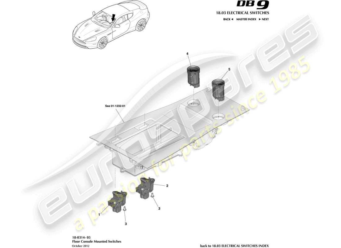 aston martin db9 (2015) floor console switches part diagram