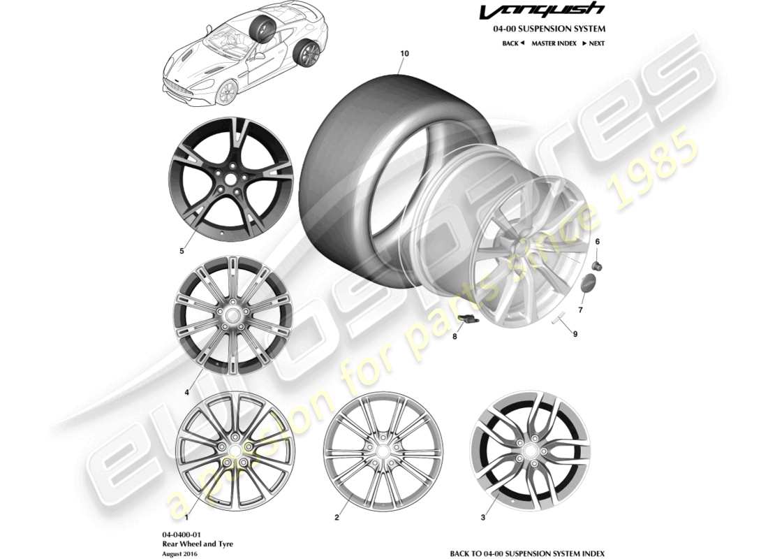 aston martin vanquish (2017) wheel & tyres, rear part diagram