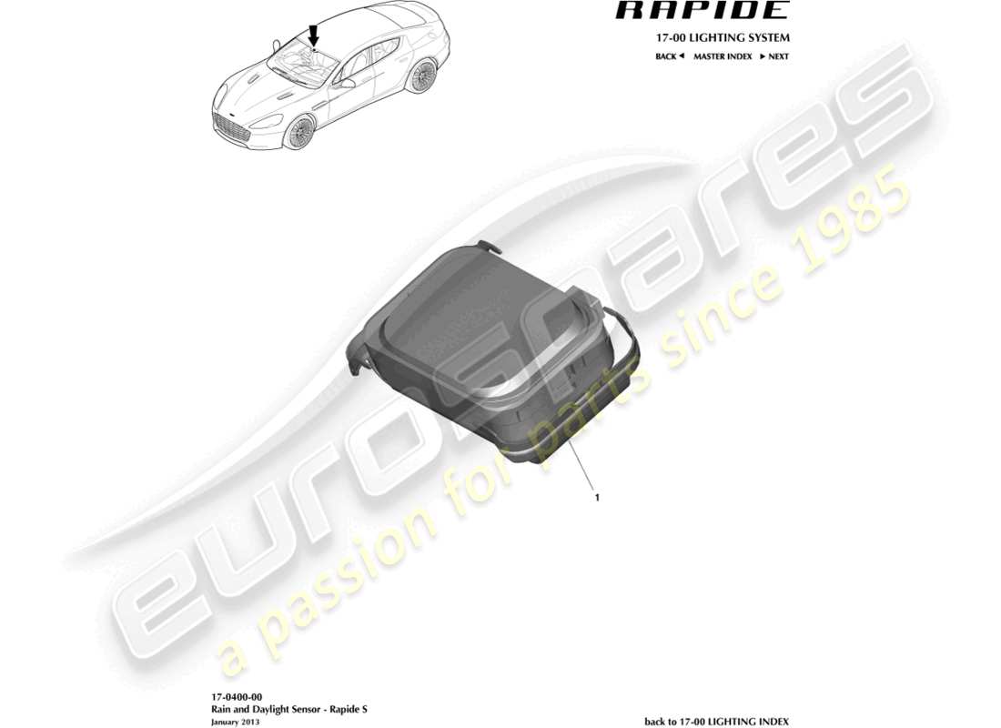 aston martin rapide (2010) rain & daylight sensor part diagram