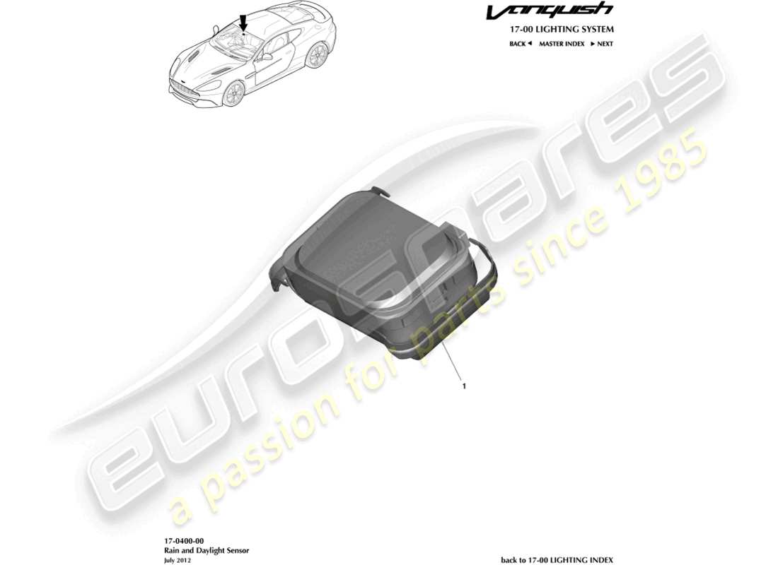 aston martin vanquish (2016) rain & daylight sensor part diagram