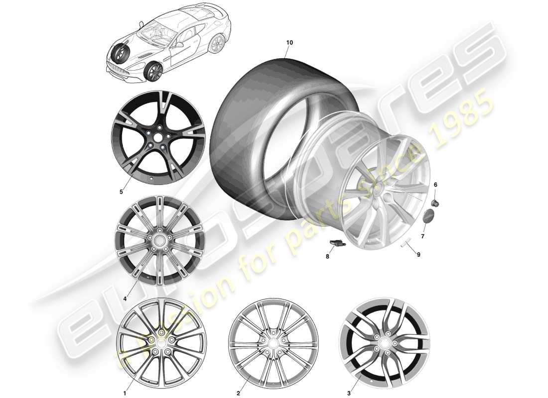 aston martin vanquish (2013) wheel & tyres, front part diagram