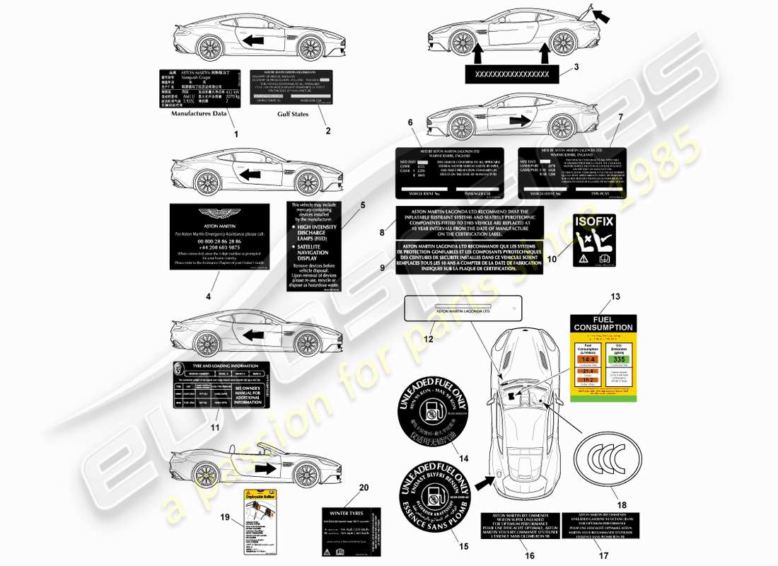 aston martin vanquish (2014) exterior labels part diagram