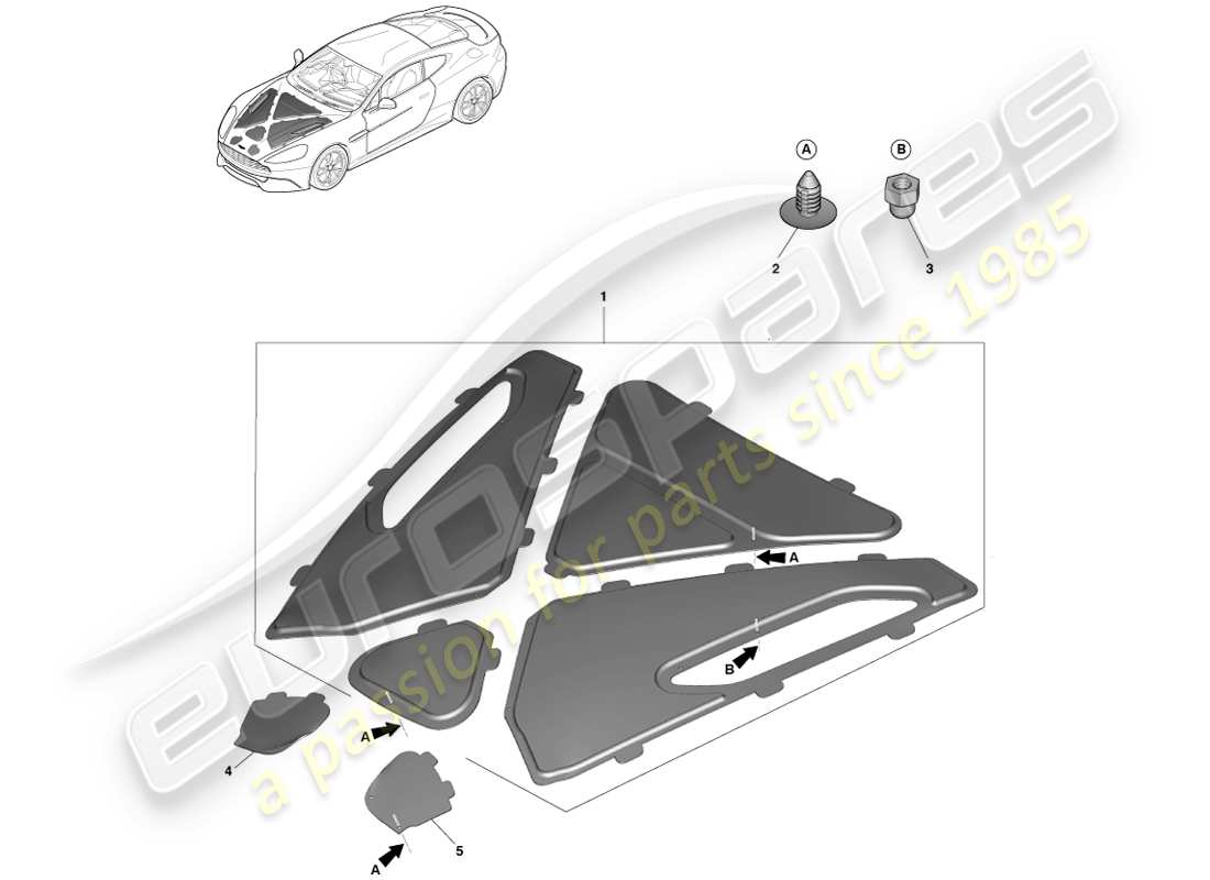 aston martin vanquish (2013) engine compartment trim part diagram