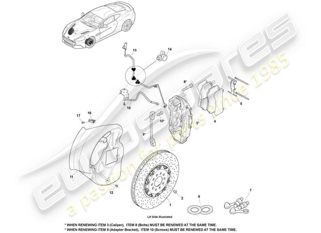 aston martin vanquish (2013) front brake system part diagram