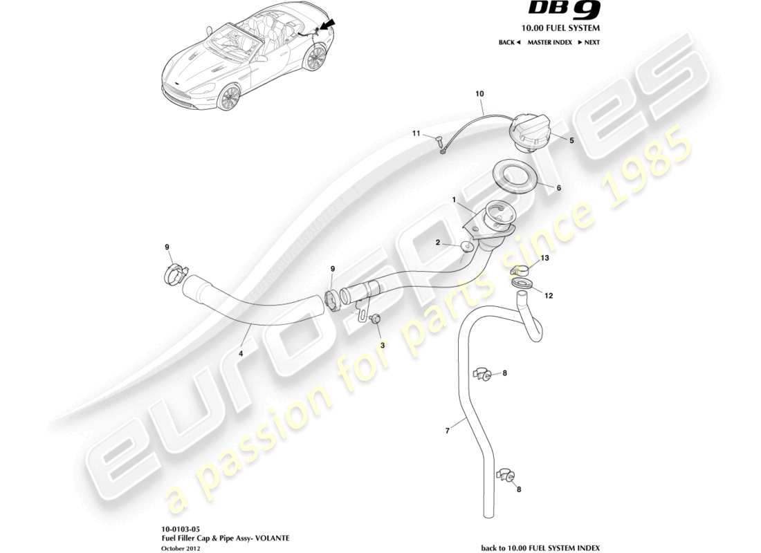 aston martin db9 (2015) fuel filler assembly, volante part diagram