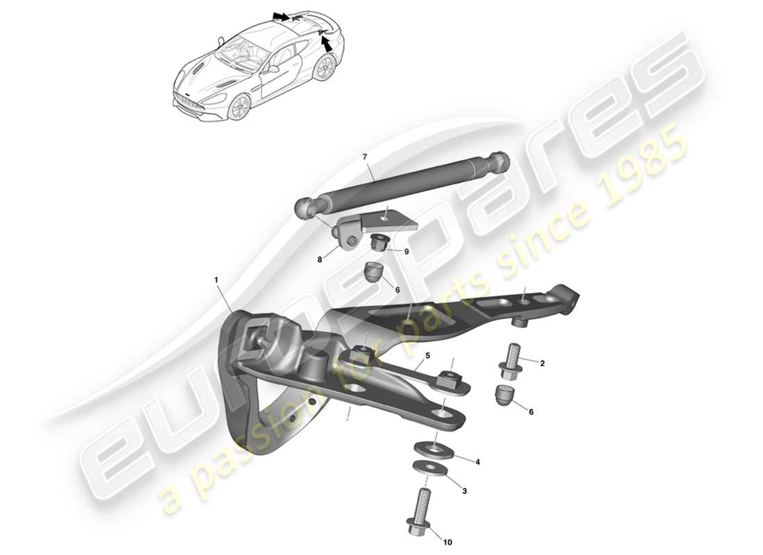 aston martin vanquish (2013) decklid hinges, coupe part diagram