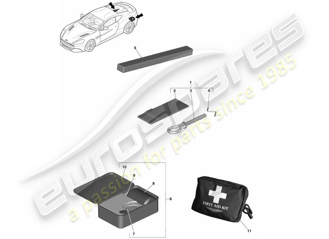 aston martin vanquish (2013) emergency equipment, 14.5my part diagram