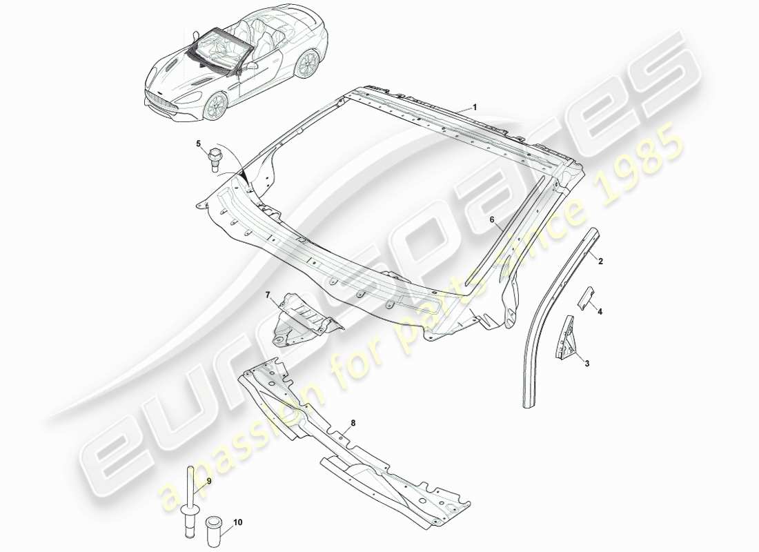 aston martin vanquish (2013) body dash & cowl, volante part diagram