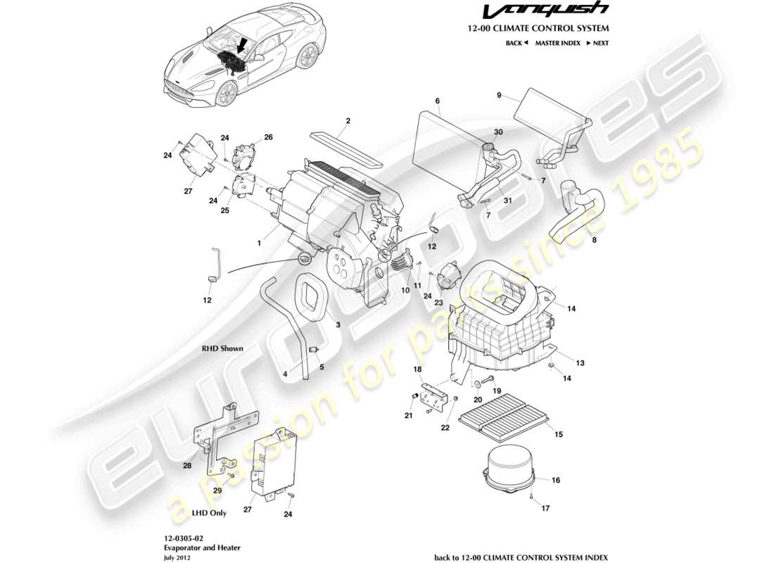 a part diagram from the aston martin vanquish (2016) parts catalogue