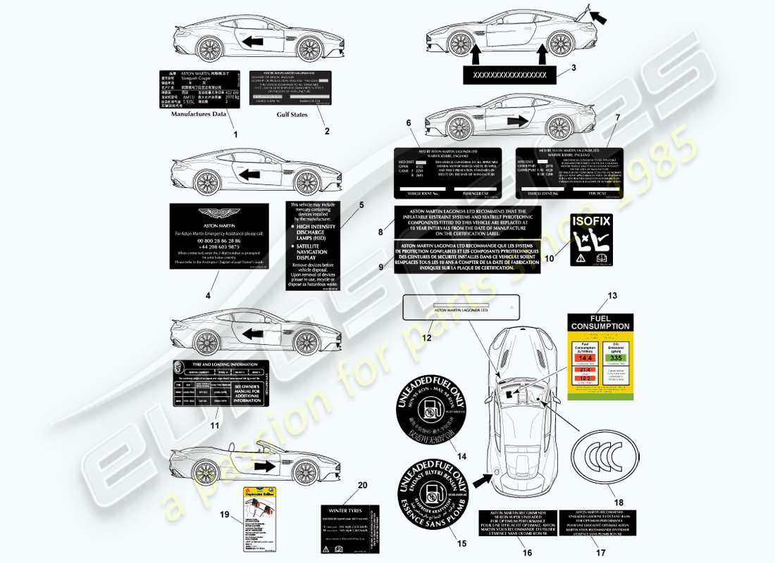 aston martin vanquish (2013) exterior labels part diagram