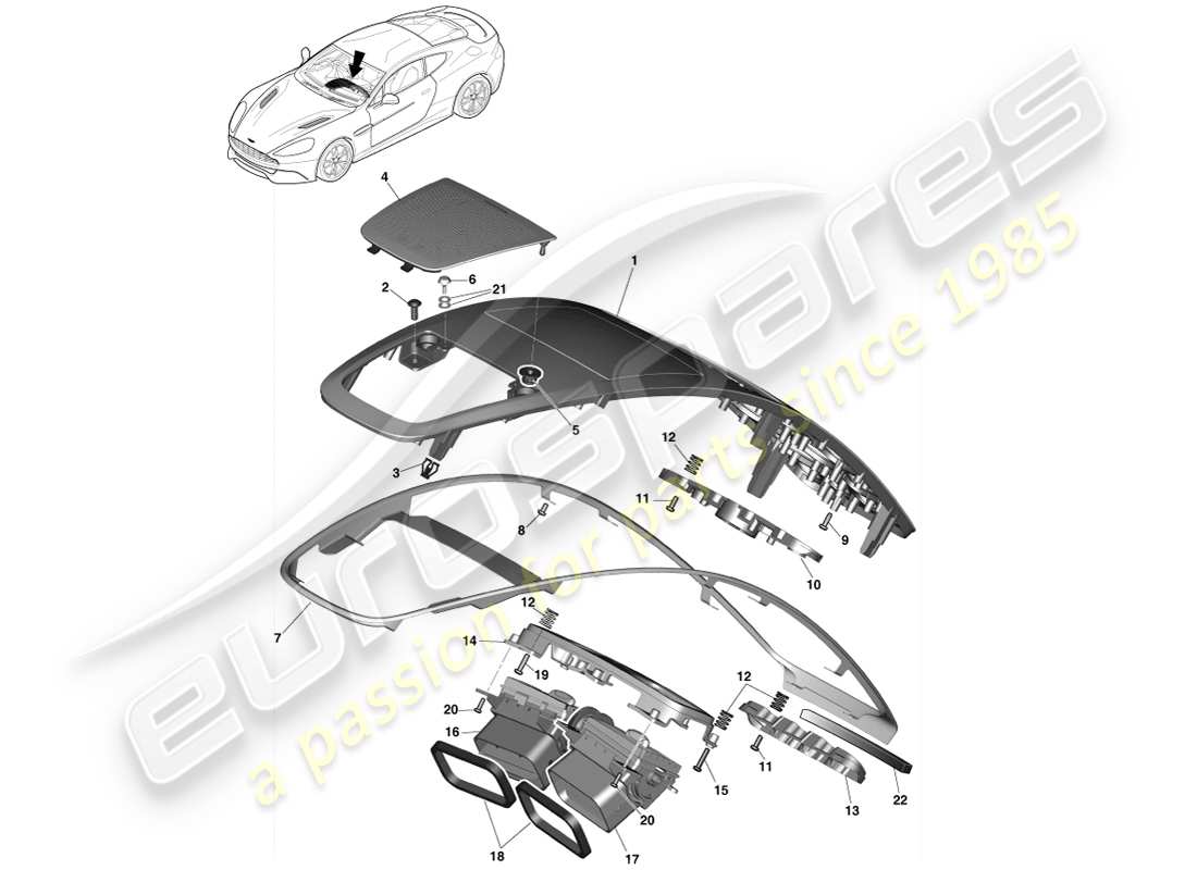 aston martin vanquish (2013) centre stack trim panel part diagram