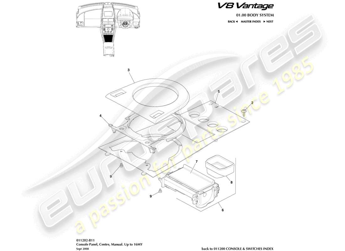 aston martin v8 vantage (2018) front console, manual, to 16my part diagram