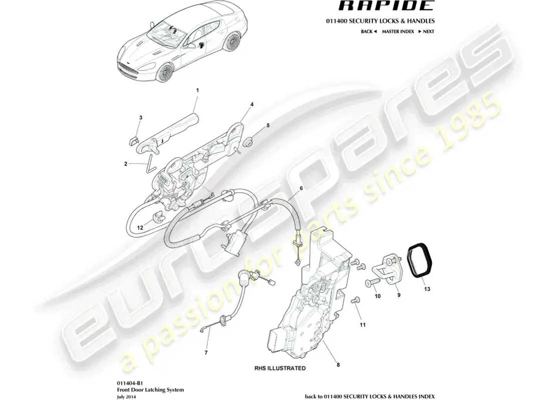 aston martin rapide (2012) front door latch parts diagram