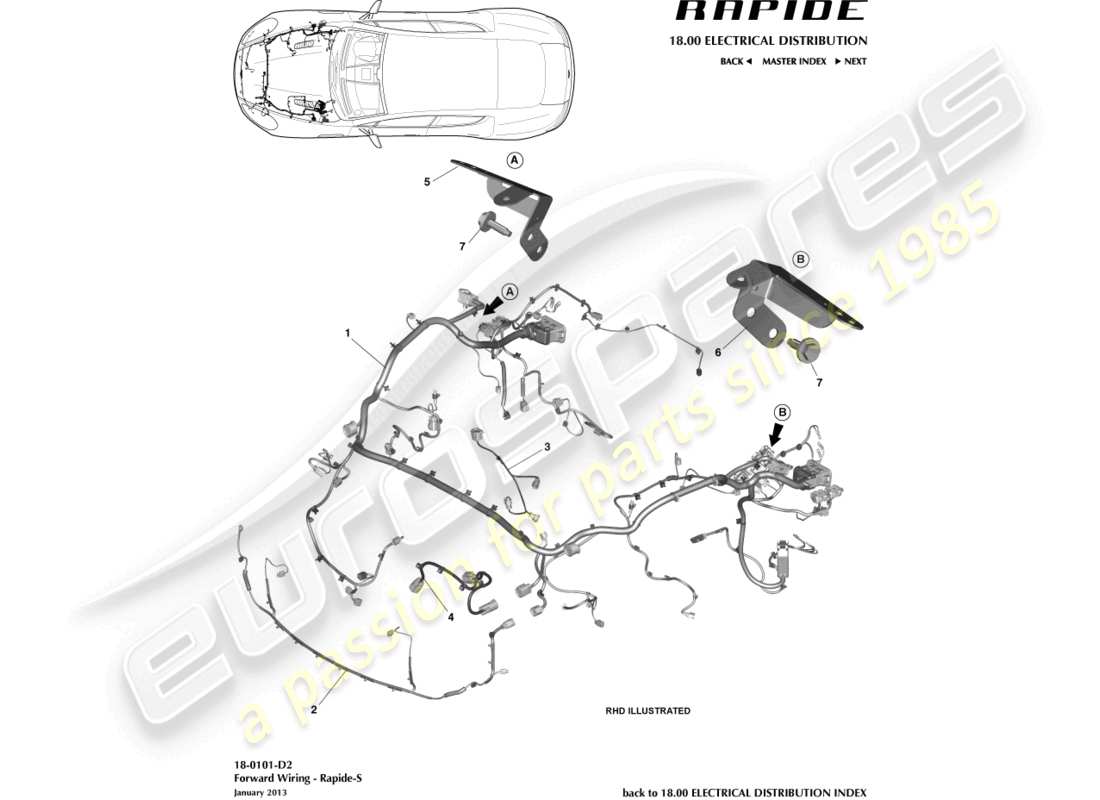 aston martin rapide (2010) front harness, 13my on part diagram
