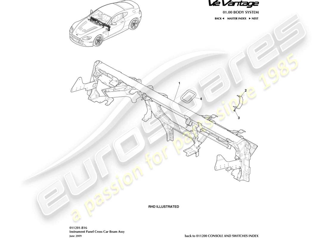 aston martin v12 vantage (2012) cross car beam part diagram