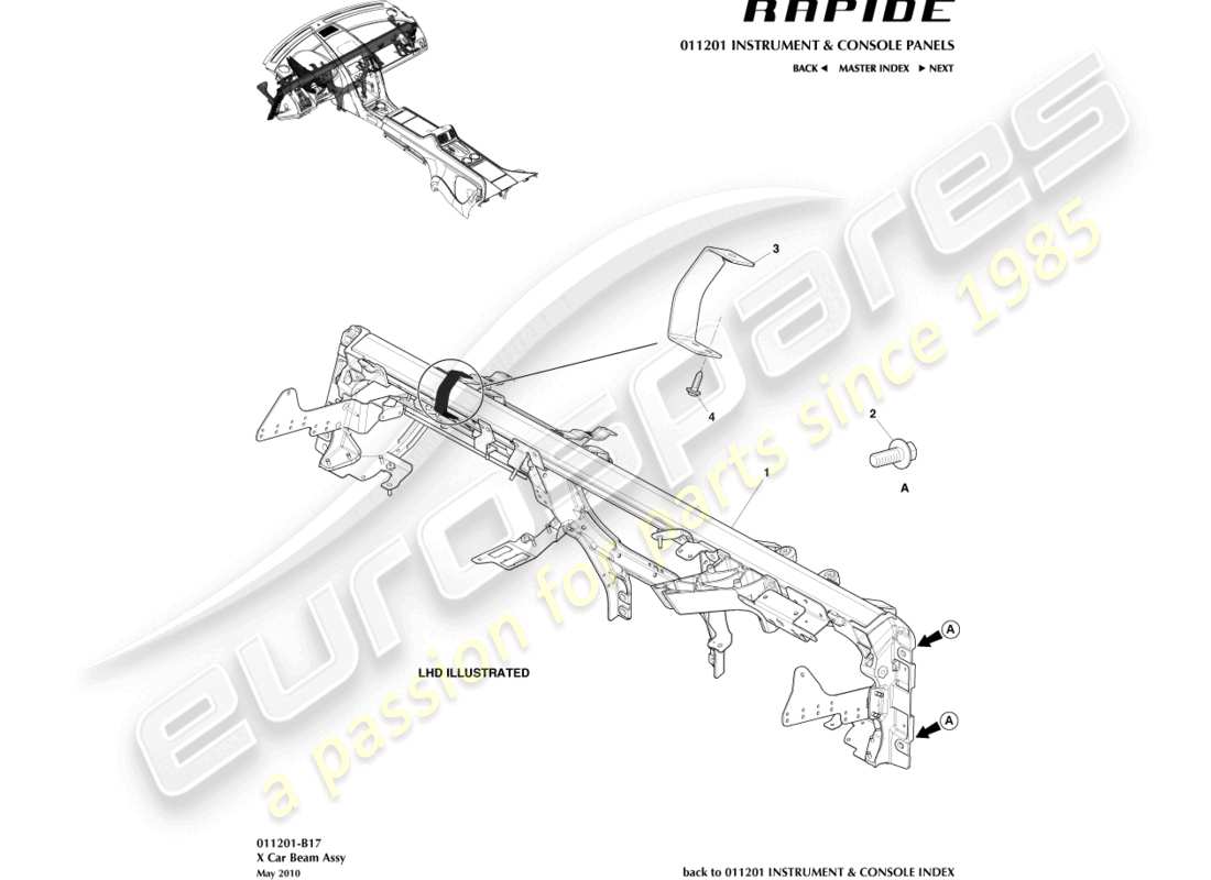 aston martin rapide (2010) ip cross beam part diagram