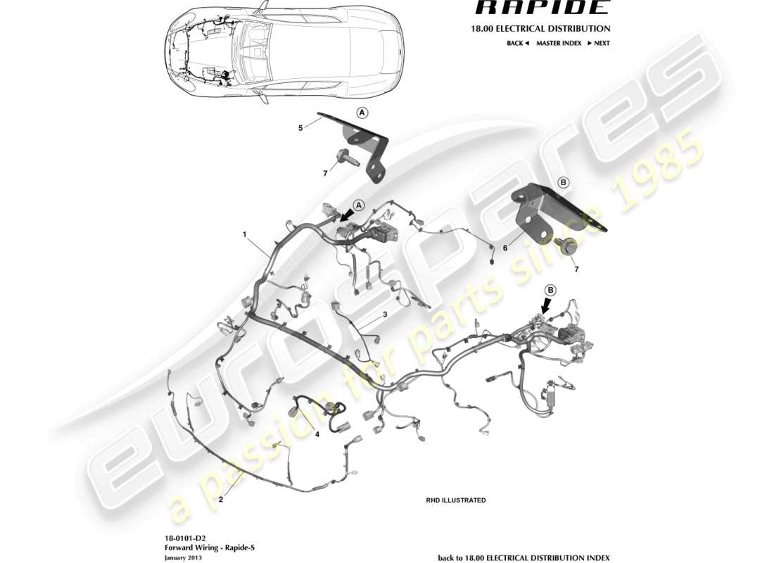 aston martin rapide (2019) front harness, 13my on parts diagram