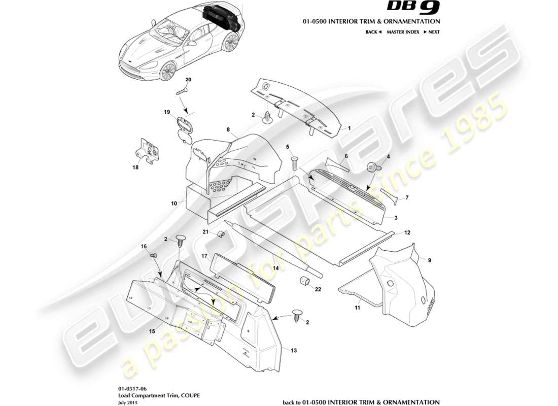 aston martin db9 (2017) load compartment trim, coupe part diagram